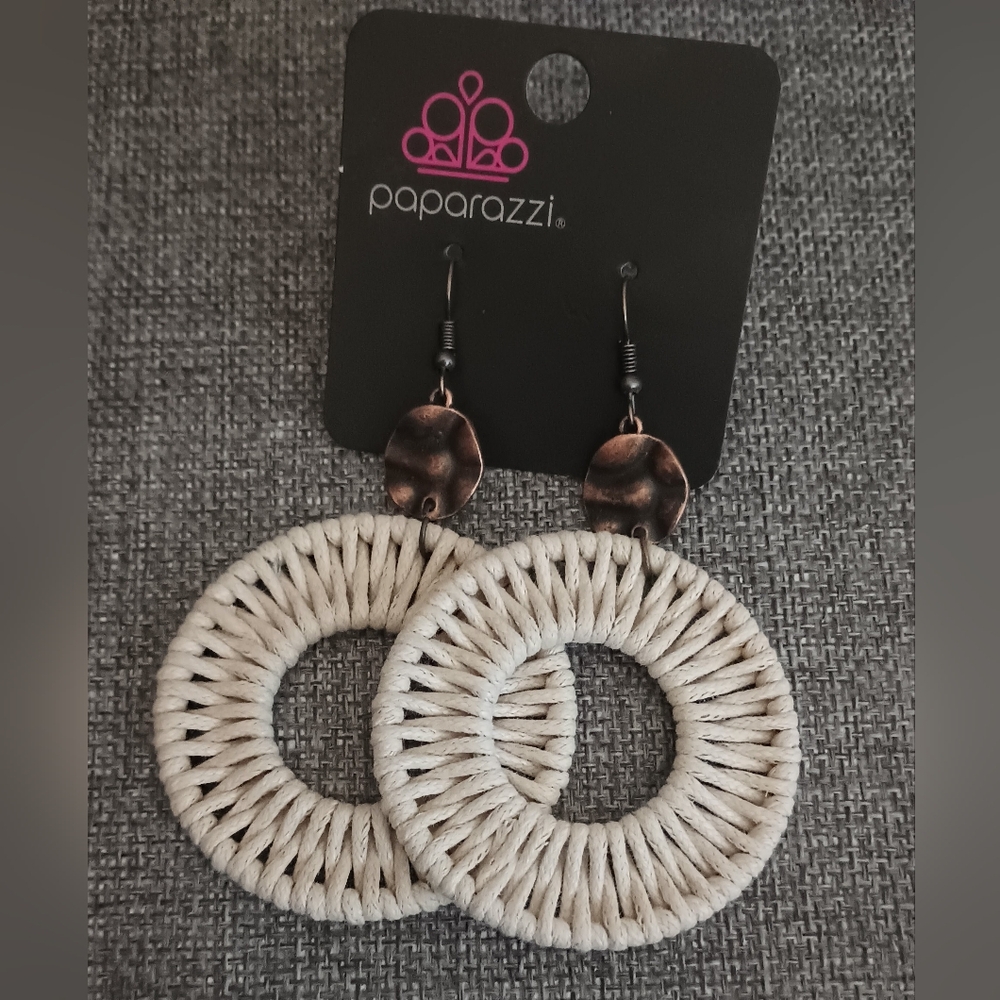 Paparazzi Cream and Brown Woven Earrings